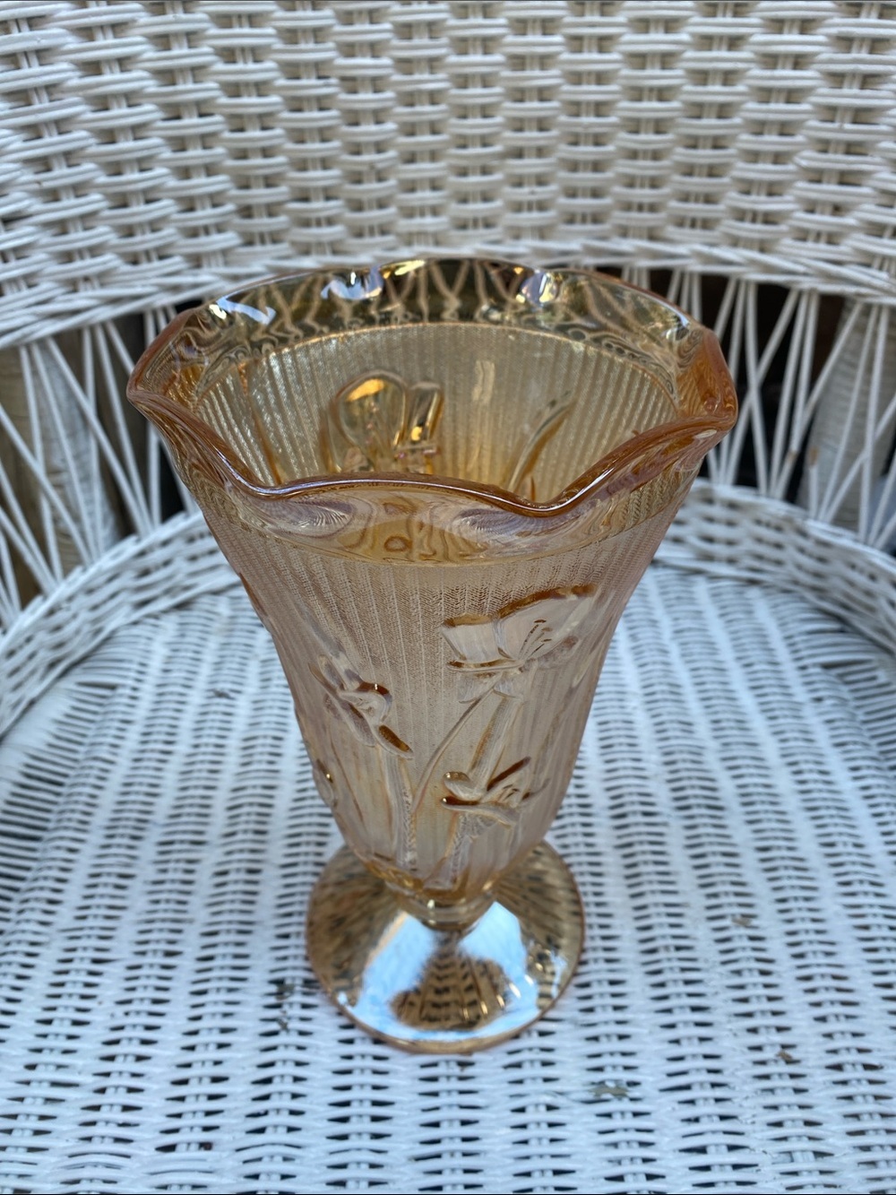 Jeannette Glass Company pedestal flower vase. Iris & Herringbone